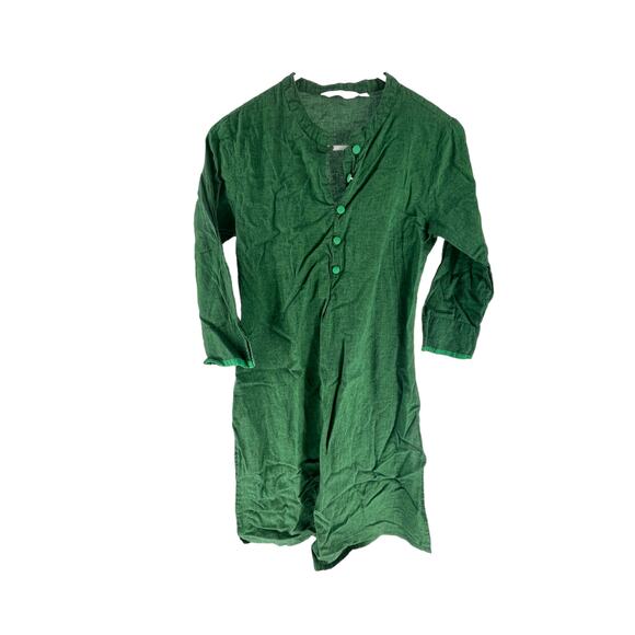 Max Green Long Sleeve Quarter Button Popover Mini Dress Women's Size Medium - Picture 1 of 5